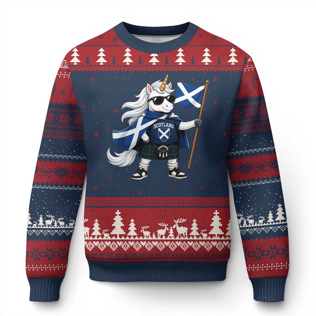 Funny Scotland Unicorn Ugly Christmas Sweater Cool Scottish Unicorn with Kilt Flag Scotland Pride Football Fans