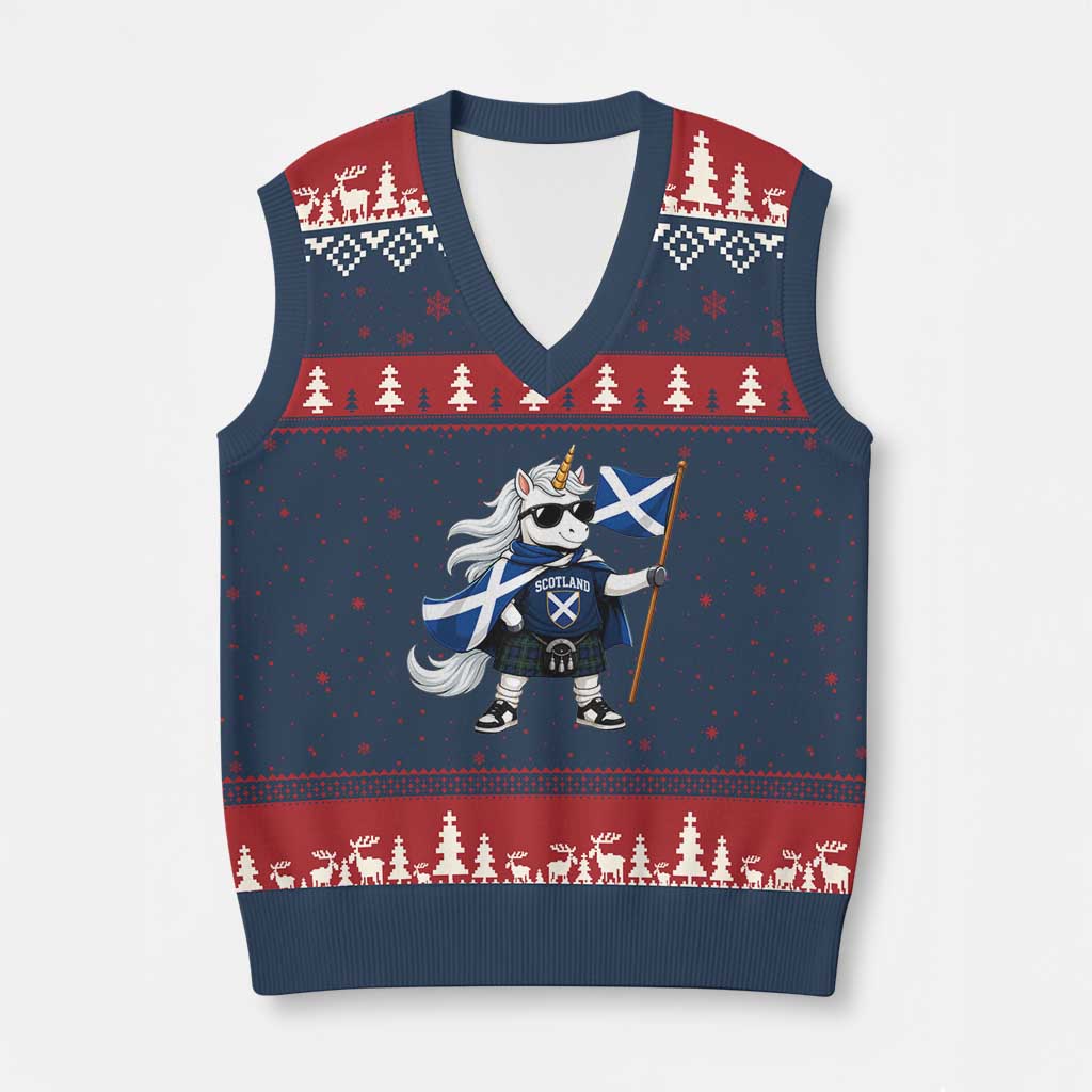 Funny Scotland Unicorn V-Neck Knit Sweater Vest Cool Scottish Unicorn with Kilt Flag Scotland Pride Football Fans