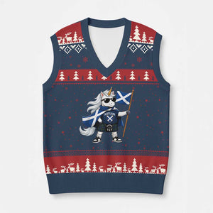 Funny Scotland Unicorn V-Neck Knit Sweater Vest Cool Scottish Unicorn with Kilt Flag Scotland Pride Football Fans