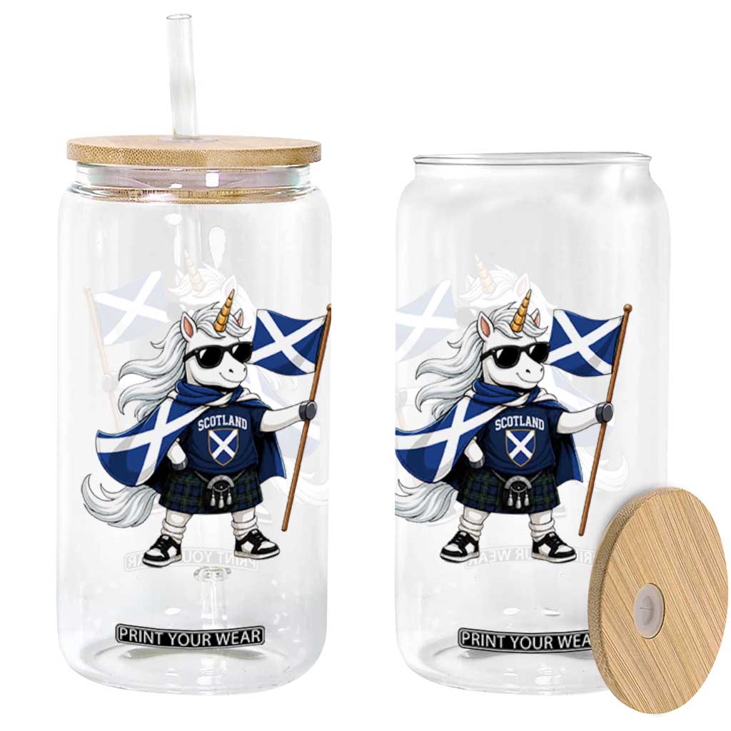 Funny Scotland Unicorn Glass Can Cool Scottish Unicorn with Kilt Flag Scotland Pride Football Fans