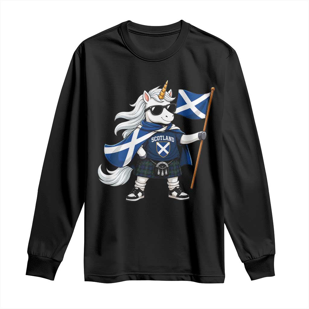 Funny Scotland Unicorn Long Sleeve Shirt Cool Scottish Unicorn with Kilt Flag Scotland Pride Football Fans