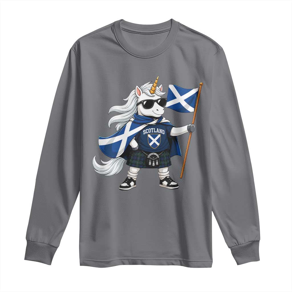 Funny Scotland Unicorn Long Sleeve Shirt Cool Scottish Unicorn with Kilt Flag Scotland Pride Football Fans
