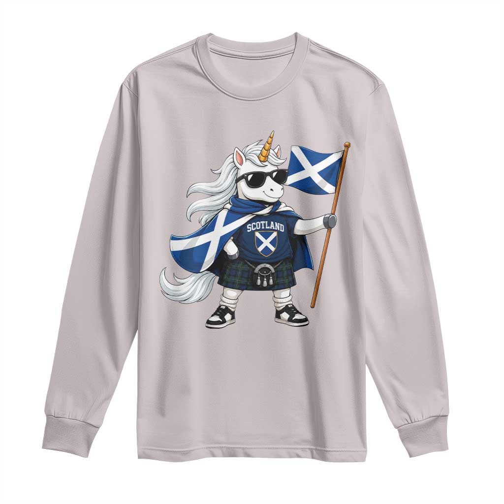 Funny Scotland Unicorn Long Sleeve Shirt Cool Scottish Unicorn with Kilt Flag Scotland Pride Football Fans