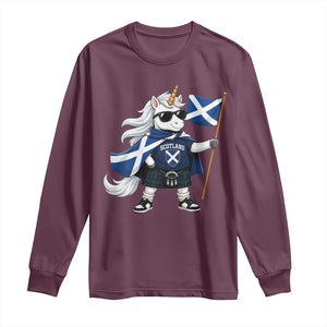 Funny Scotland Unicorn Long Sleeve Shirt Cool Scottish Unicorn with Kilt Flag Scotland Pride Football Fans