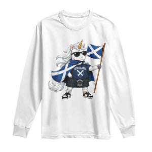 Funny Scotland Unicorn Long Sleeve Shirt Cool Scottish Unicorn with Kilt Flag Scotland Pride Football Fans