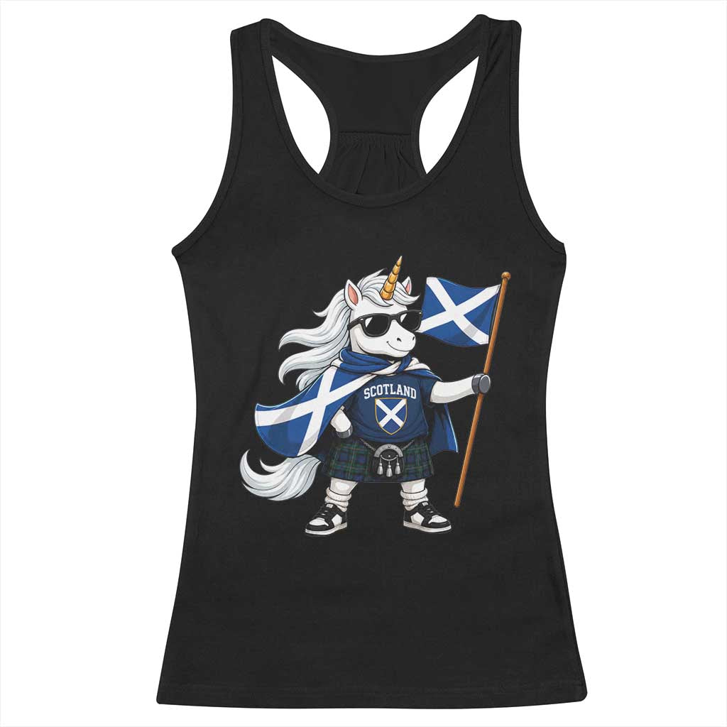 Funny Scotland Unicorn Racerback Tank Top Cool Scottish Unicorn with Kilt Flag Scotland Pride Football Fans TS10 Black Print Your Wear