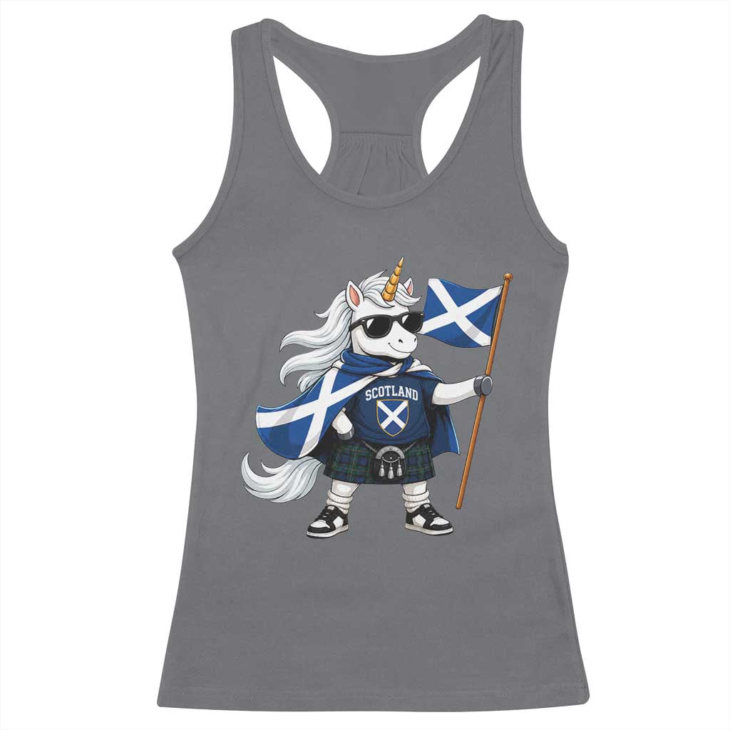 Funny Scotland Unicorn Racerback Tank Top Cool Scottish Unicorn with Kilt Flag Scotland Pride Football Fans