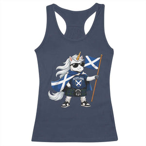 Funny Scotland Unicorn Racerback Tank Top Cool Scottish Unicorn with Kilt Flag Scotland Pride Football Fans