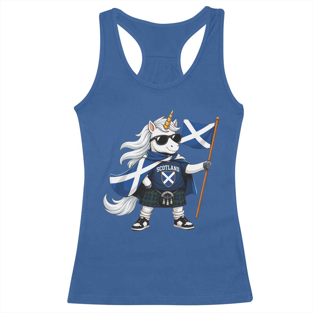 Funny Scotland Unicorn Racerback Tank Top Cool Scottish Unicorn with Kilt Flag Scotland Pride Football Fans