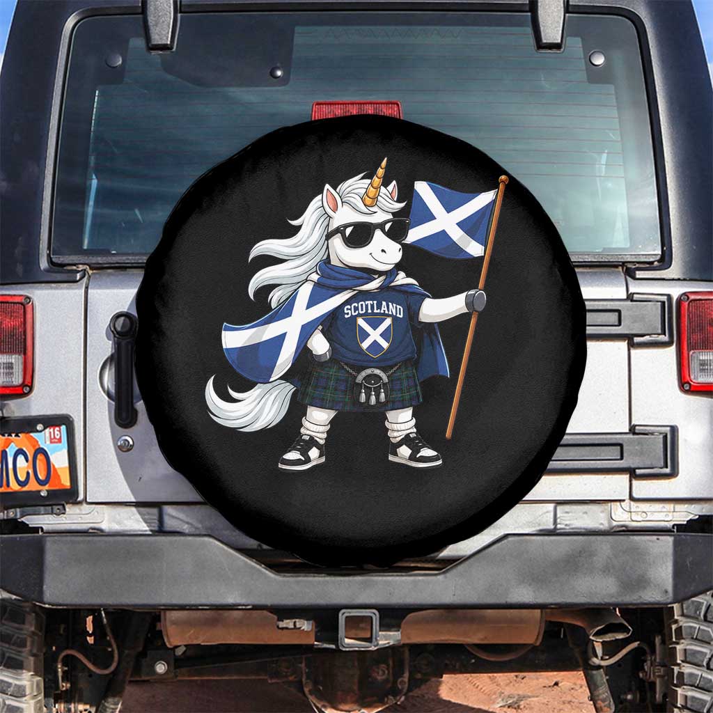 Funny Scotland Unicorn Spare Tire Cover Cool Scottish Unicorn with Kilt Flag Scotland Pride Football Fans TS10 No hole Black Print Your Wear