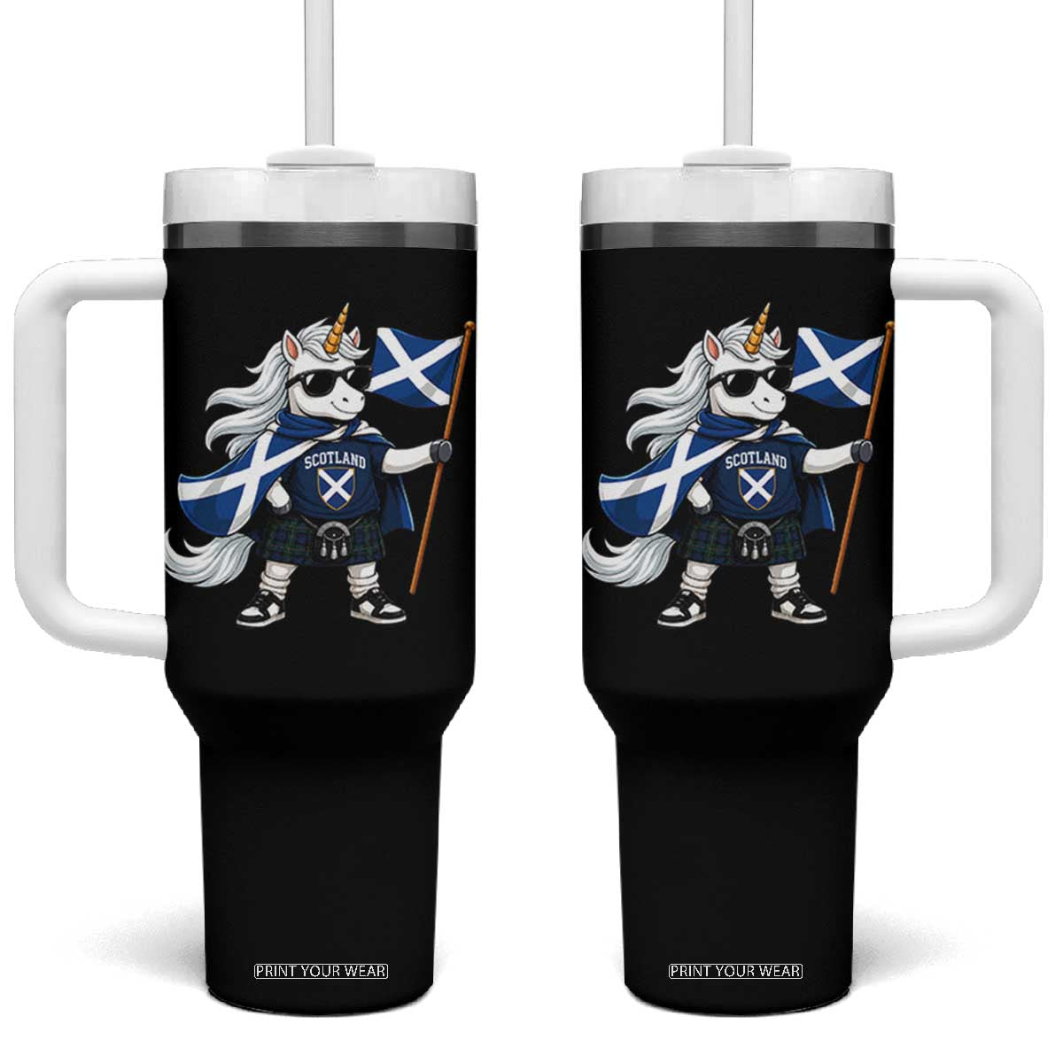 Funny Scotland Unicorn Tumbler With Handle Cool Scottish Unicorn with Kilt Flag Scotland Pride Football Fans
