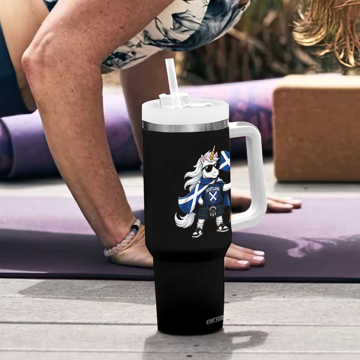 Funny Scotland Unicorn Tumbler With Handle Cool Scottish Unicorn with Kilt Flag Scotland Pride Football Fans