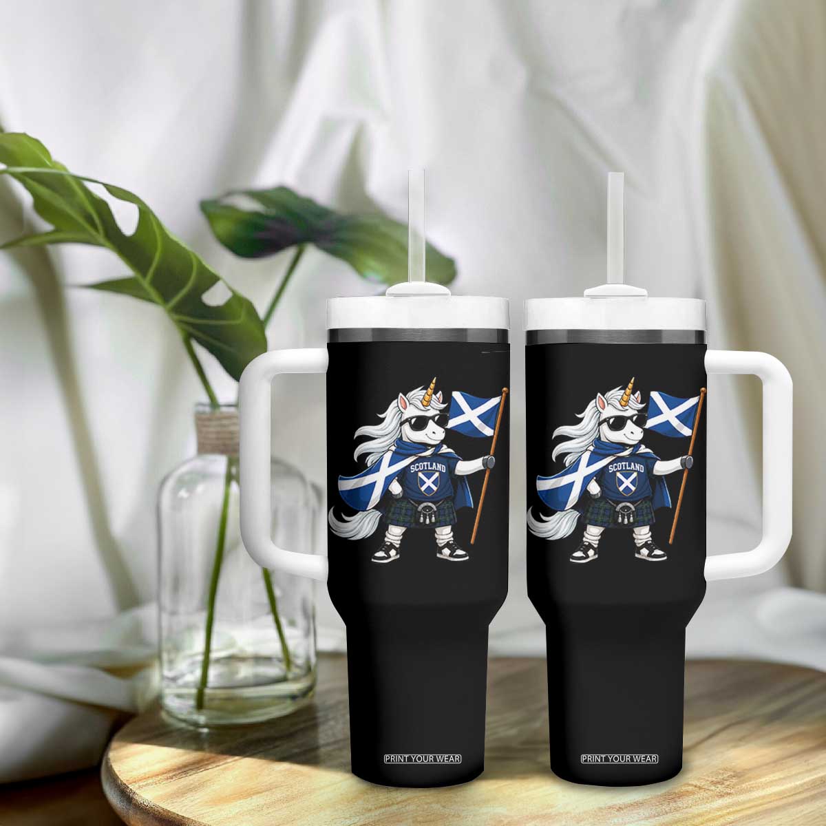 Funny Scotland Unicorn Tumbler With Handle Cool Scottish Unicorn with Kilt Flag Scotland Pride Football Fans