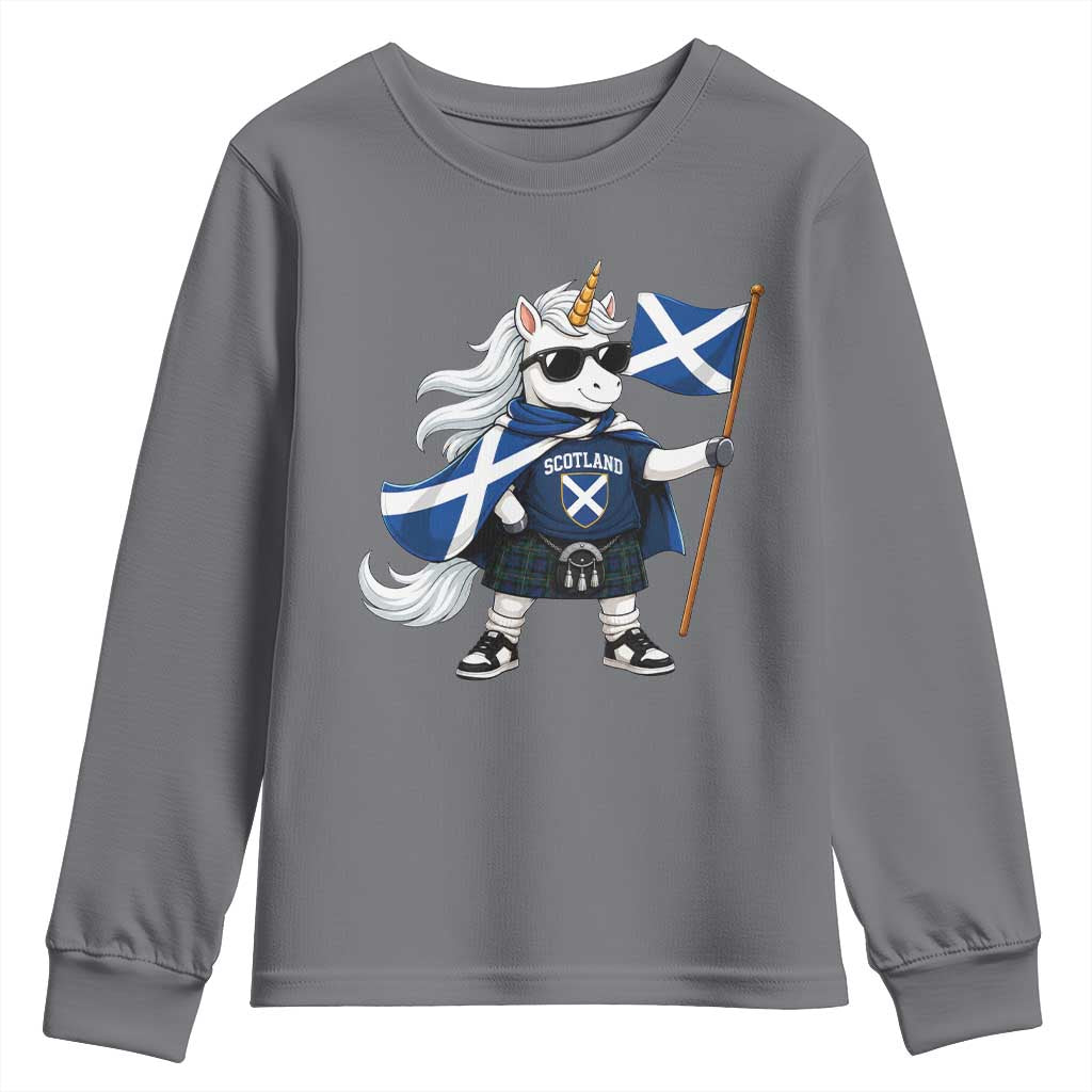 Funny Scotland Unicorn Youth Sweatshirt Cool Scottish Unicorn with Kilt Flag Scotland Pride Football Fans