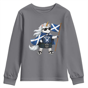 Funny Scotland Unicorn Youth Sweatshirt Cool Scottish Unicorn with Kilt Flag Scotland Pride Football Fans
