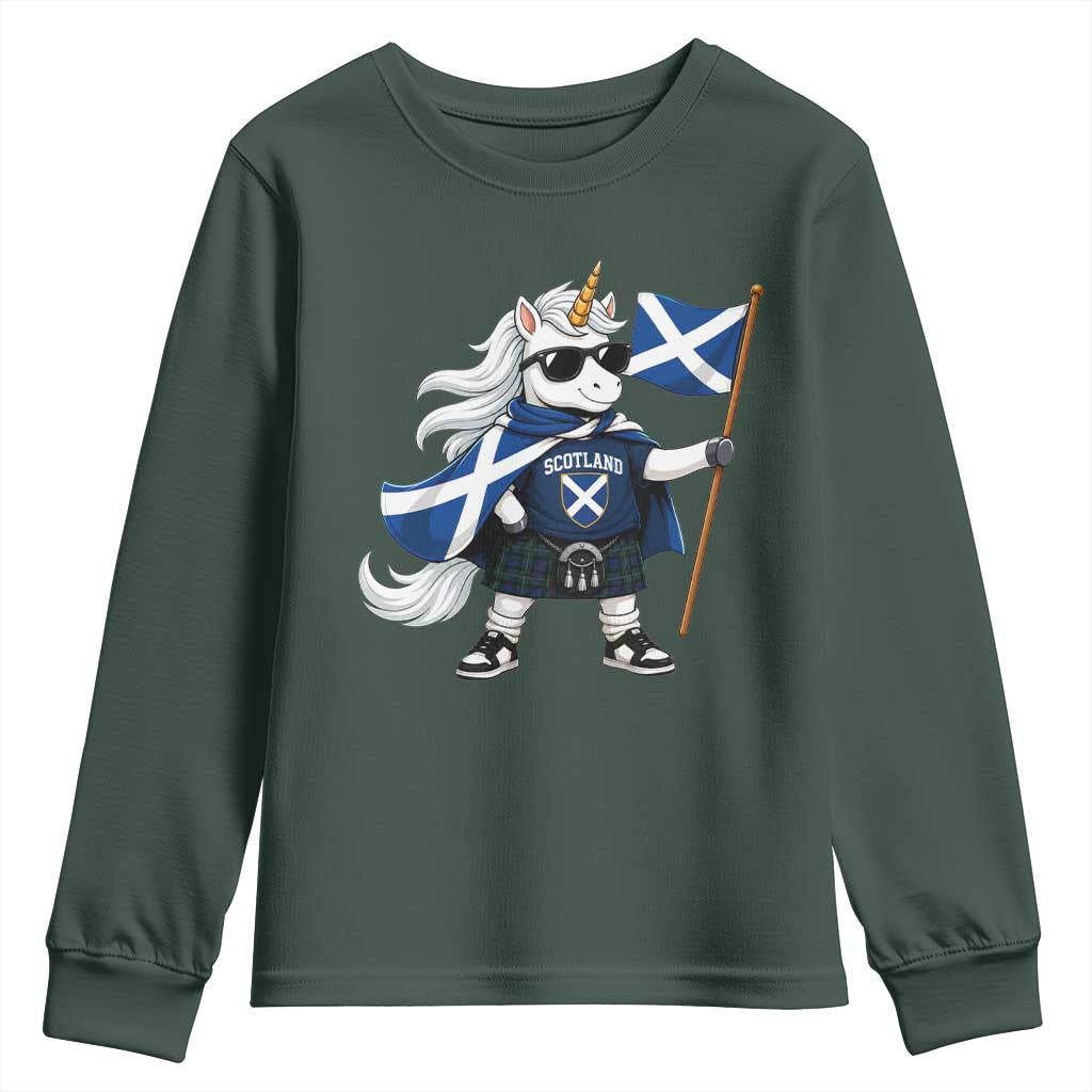 Funny Scotland Unicorn Youth Sweatshirt Cool Scottish Unicorn with Kilt Flag Scotland Pride Football Fans