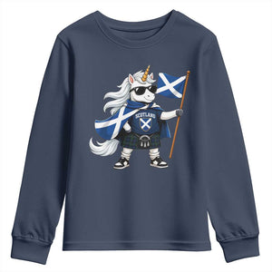 Funny Scotland Unicorn Youth Sweatshirt Cool Scottish Unicorn with Kilt Flag Scotland Pride Football Fans