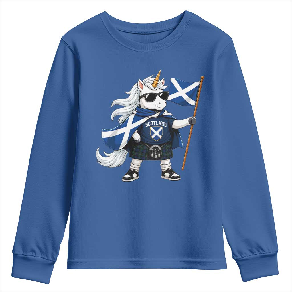 Funny Scotland Unicorn Youth Sweatshirt Cool Scottish Unicorn with Kilt Flag Scotland Pride Football Fans