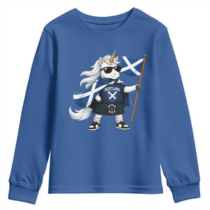 Funny Scotland Unicorn Youth Sweatshirt Cool Scottish Unicorn with Kilt Flag Scotland Pride Football Fans