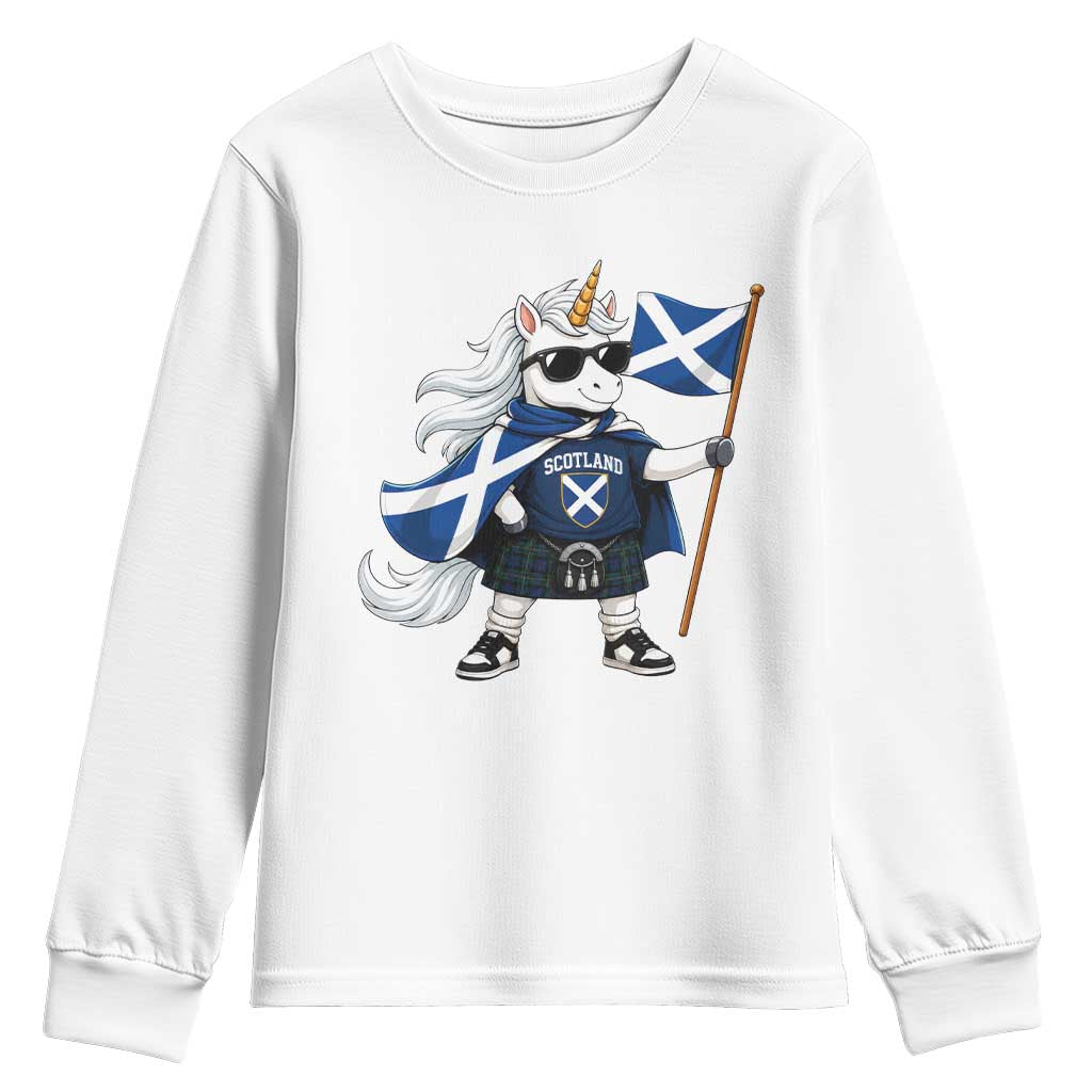 Funny Scotland Unicorn Youth Sweatshirt Cool Scottish Unicorn with Kilt Flag Scotland Pride Football Fans