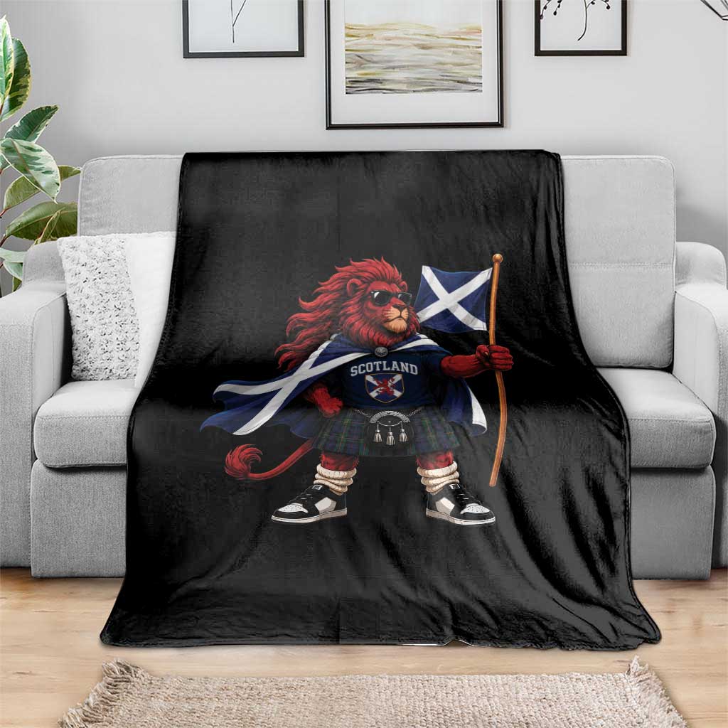 Proud Scotland Rampant Lion Throw Blanket Scottish Flag Red Lion Mascot with Kilt Football Fans