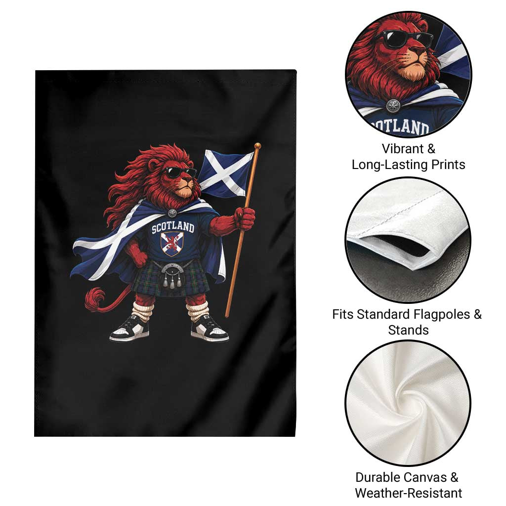 Proud Scotland Rampant Lion Garden Flag Scottish Flag Red Lion Mascot with Kilt Football Fans