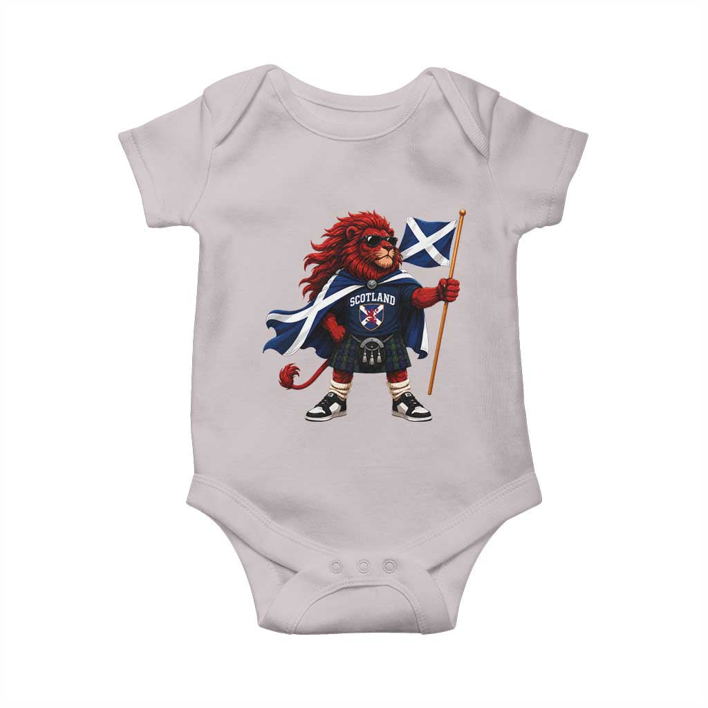 Proud Scotland Rampant Lion Baby Onesie Scottish Flag Red Lion Mascot with Kilt Football Fans