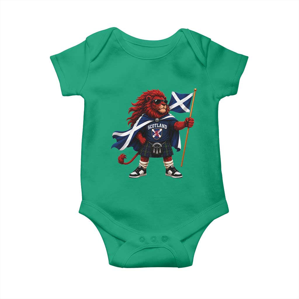 Proud Scotland Rampant Lion Baby Onesie Scottish Flag Red Lion Mascot with Kilt Football Fans