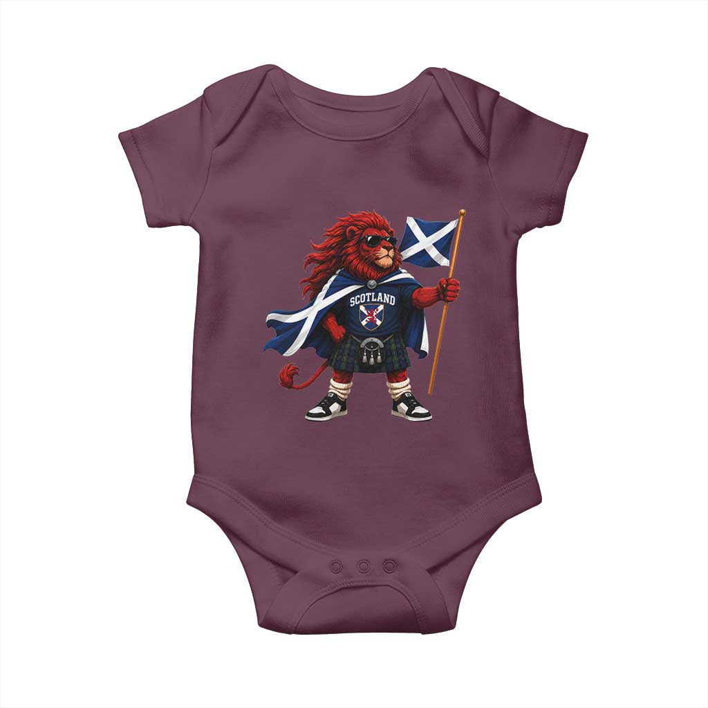Proud Scotland Rampant Lion Baby Onesie Scottish Flag Red Lion Mascot with Kilt Football Fans