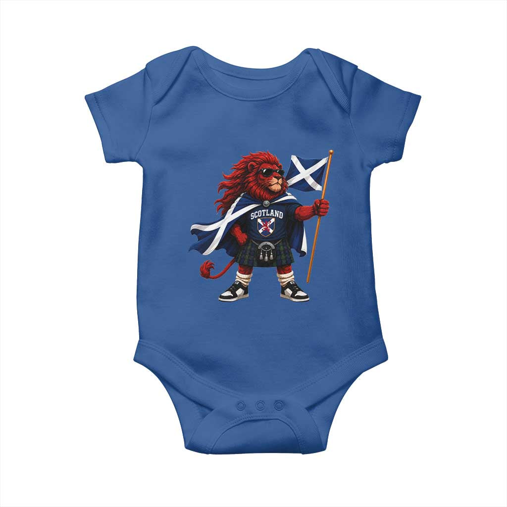 Proud Scotland Rampant Lion Baby Onesie Scottish Flag Red Lion Mascot with Kilt Football Fans
