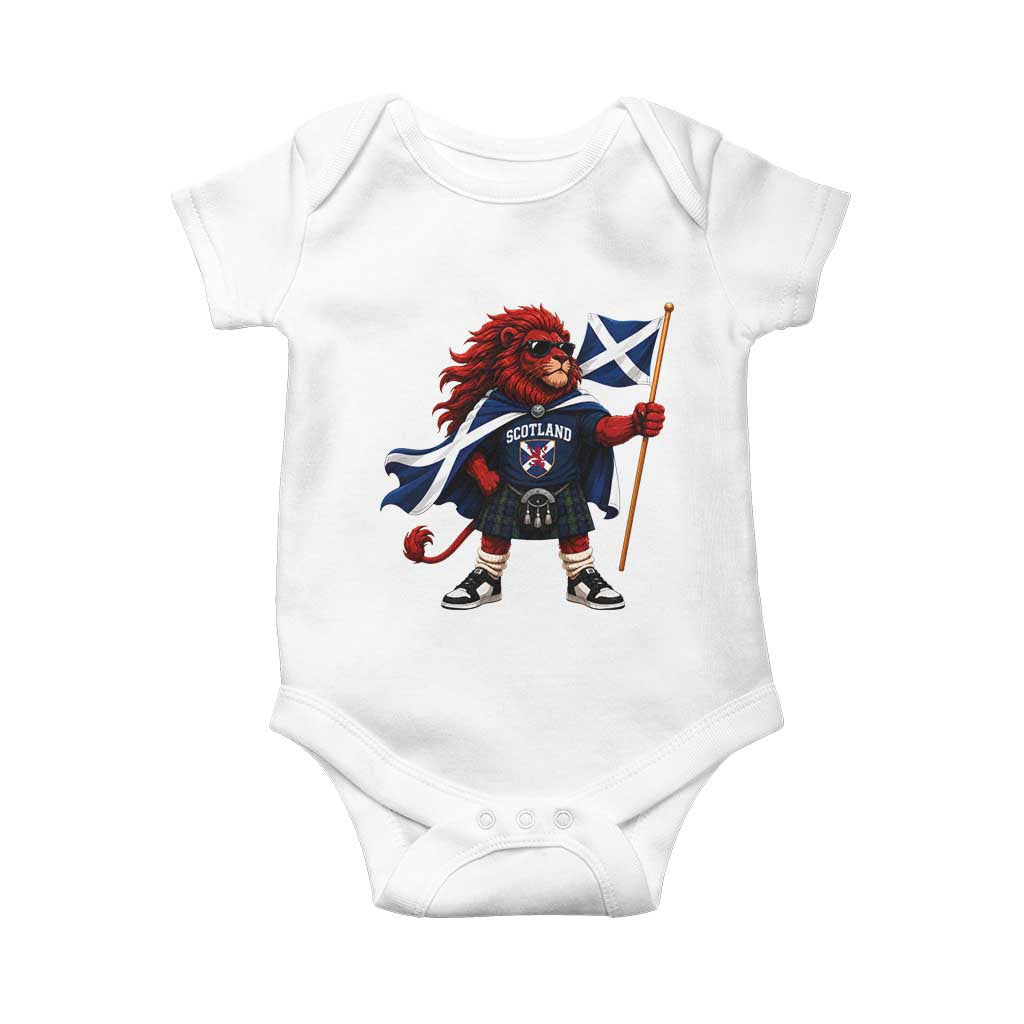 Proud Scotland Rampant Lion Baby Onesie Scottish Flag Red Lion Mascot with Kilt Football Fans
