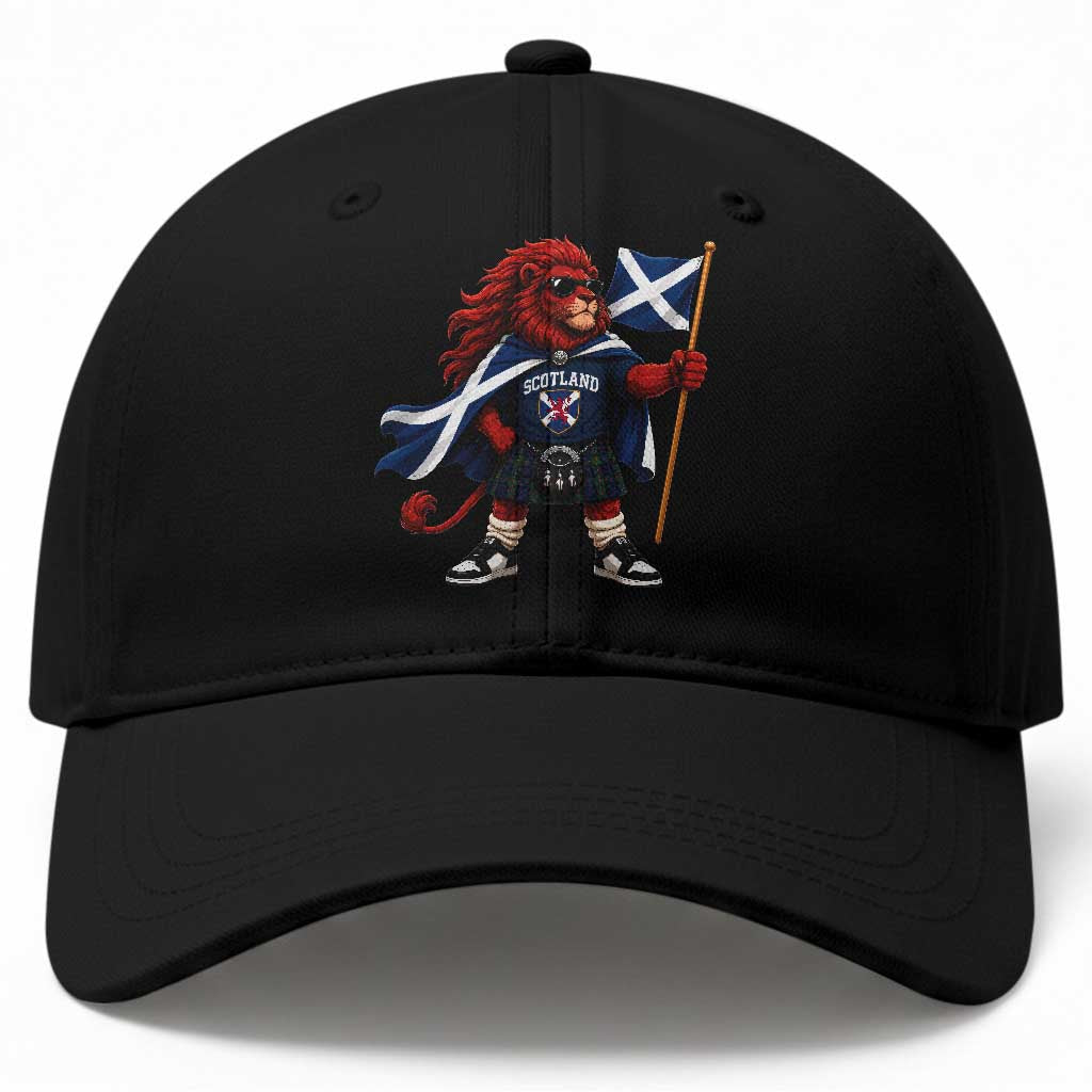 Proud Scotland Rampant Lion Baseball Cap Scottish Flag Red Lion Mascot with Kilt Football Fans