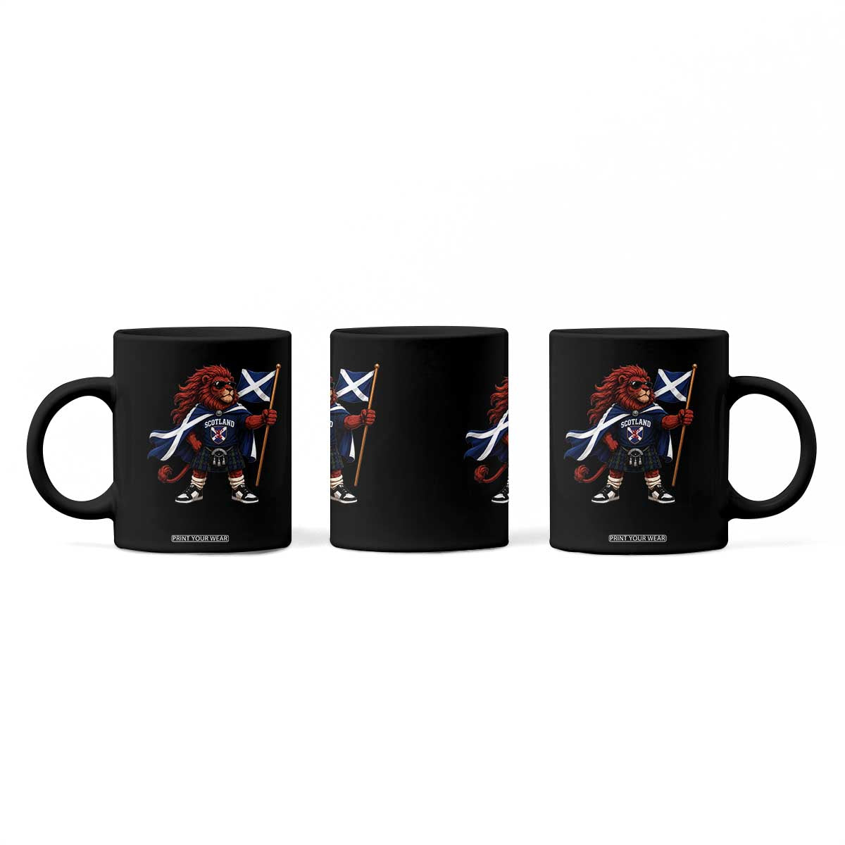 Proud Scotland Rampant Lion Coffee Mug Scottish Flag Red Lion Mascot with Kilt Football Fans