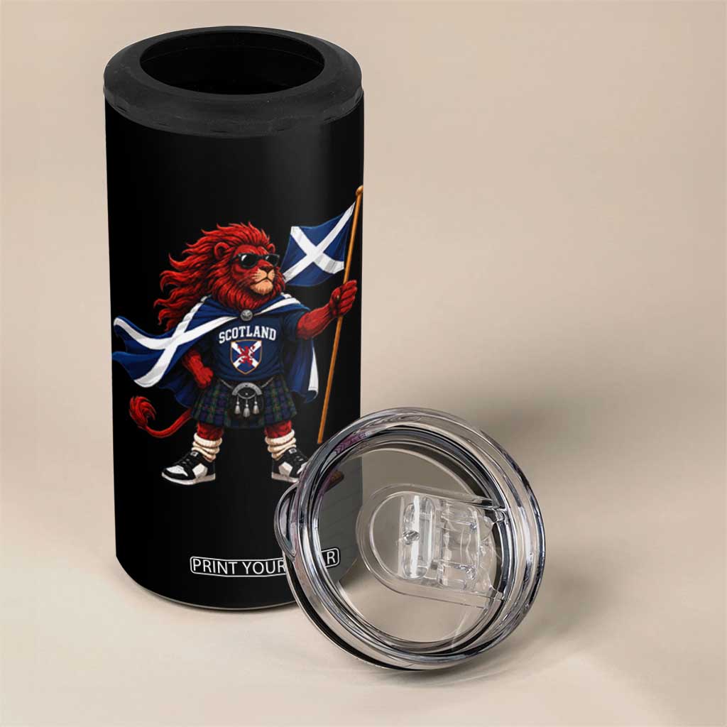 Proud Scotland Rampant Lion 4 in 1 Can Cooler Tumbler Scottish Flag Red Lion Mascot with Kilt Football Fans