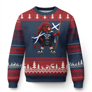 Proud Scotland Rampant Lion Ugly Christmas Sweater Scottish Flag Red Lion Mascot with Kilt Football Fans