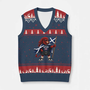 Proud Scotland Rampant Lion V-Neck Knit Sweater Vest Scottish Flag Red Lion Mascot with Kilt Football Fans