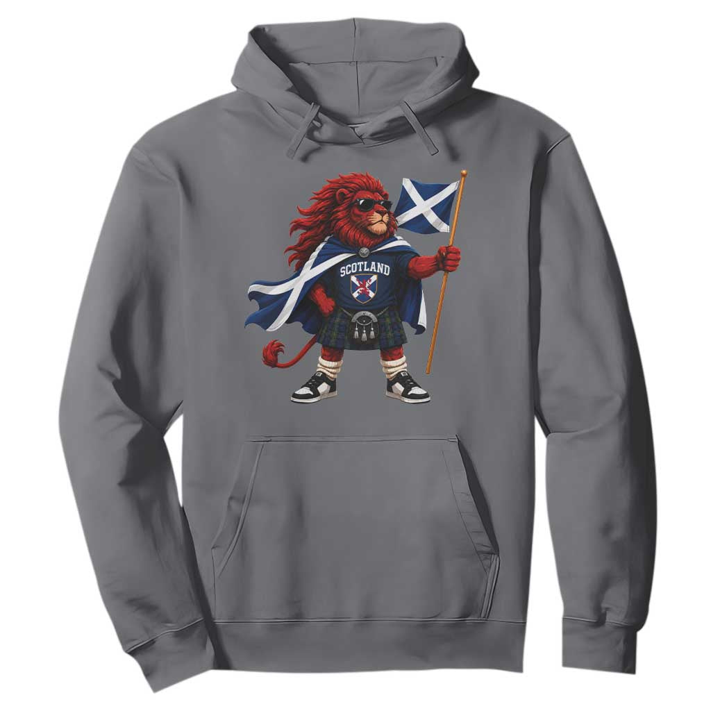 Proud Scotland Rampant Lion Hoodie Scottish Flag Red Lion Mascot with Kilt Football Fans