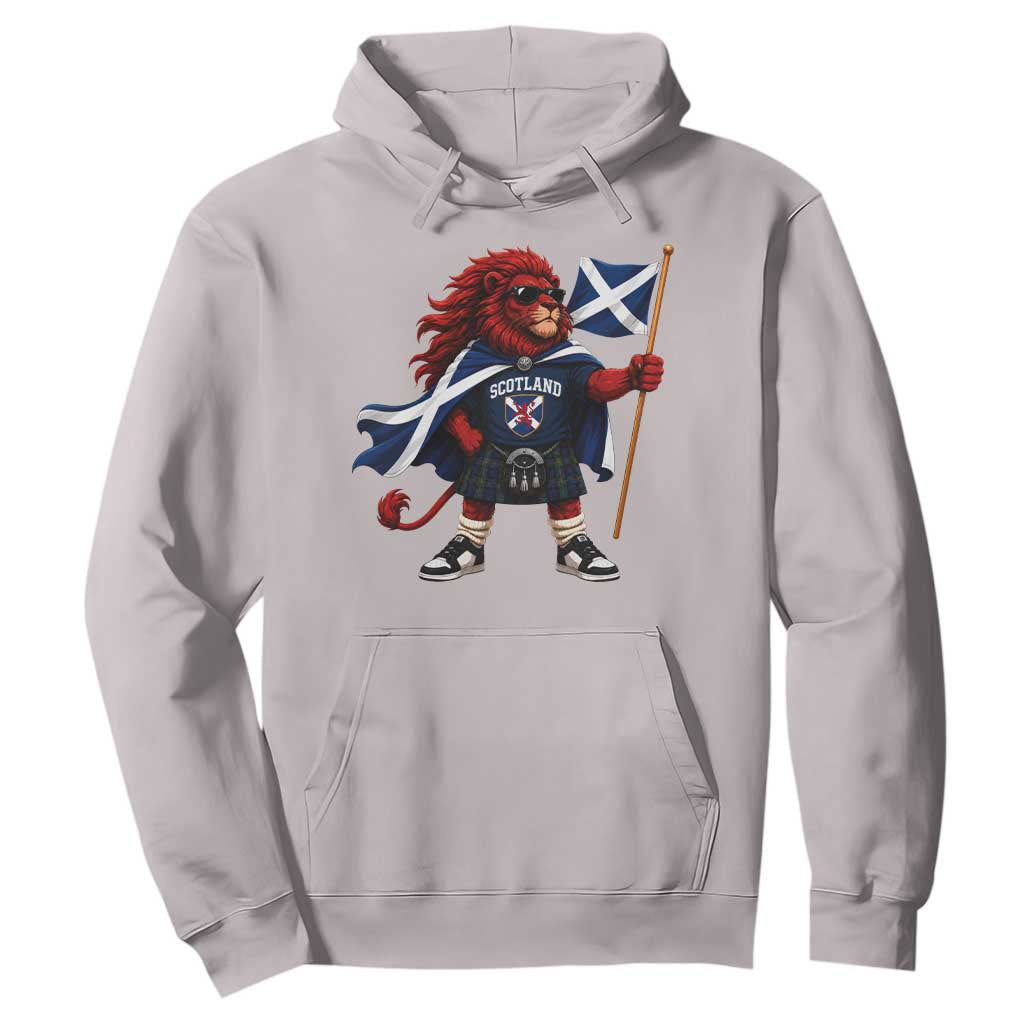Proud Scotland Rampant Lion Hoodie Scottish Flag Red Lion Mascot with Kilt Football Fans