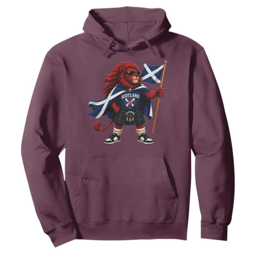 Proud Scotland Rampant Lion Hoodie Scottish Flag Red Lion Mascot with Kilt Football Fans