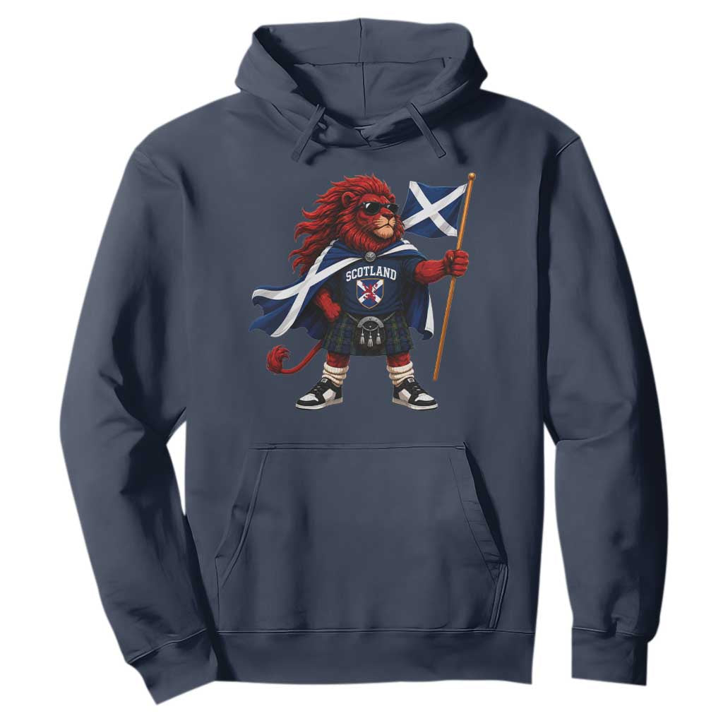 Proud Scotland Rampant Lion Hoodie Scottish Flag Red Lion Mascot with Kilt Football Fans