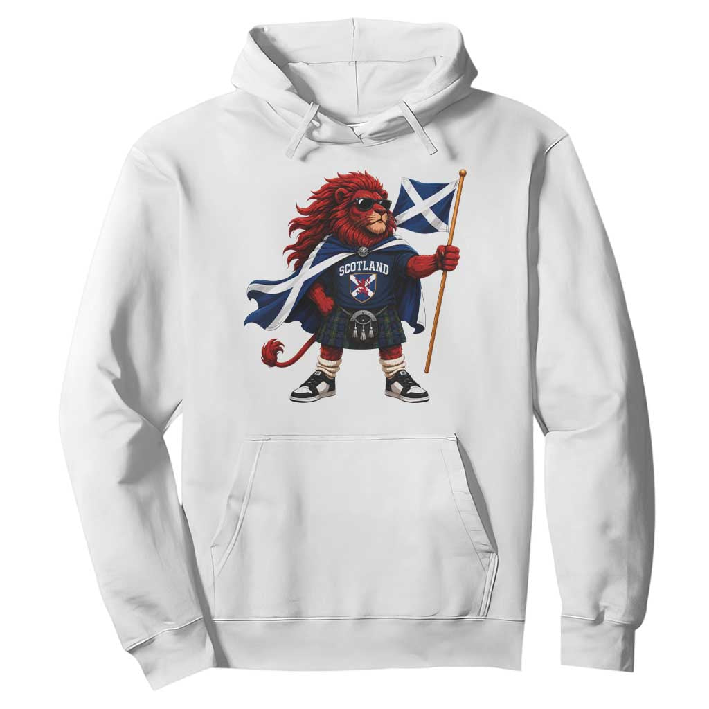 Proud Scotland Rampant Lion Hoodie Scottish Flag Red Lion Mascot with Kilt Football Fans