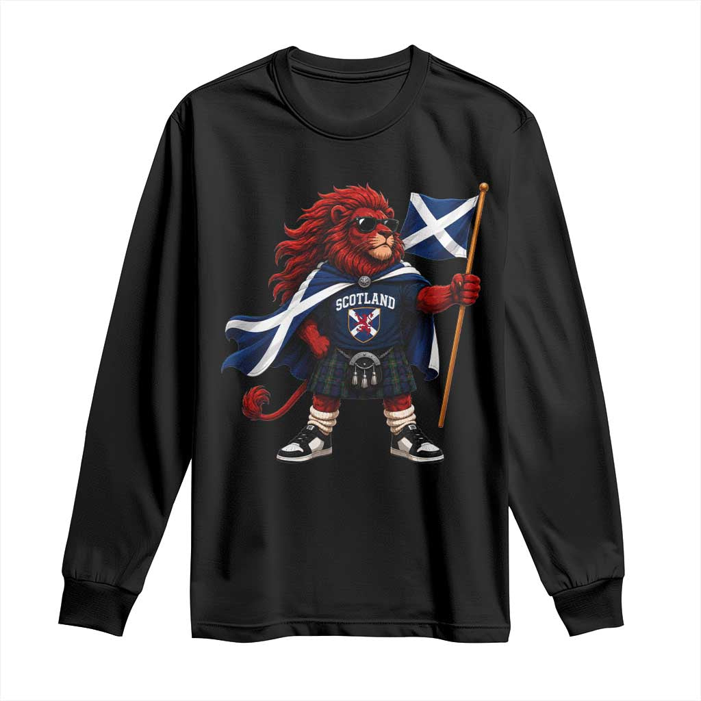 Proud Scotland Rampant Lion Long Sleeve Shirt Scottish Flag Red Lion Mascot with Kilt Football Fans TS10 Black Print Your Wear