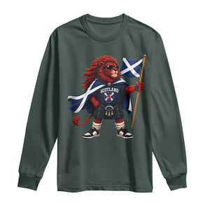 Proud Scotland Rampant Lion Long Sleeve Shirt Scottish Flag Red Lion Mascot with Kilt Football Fans