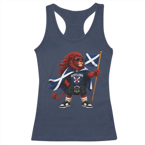 Proud Scotland Rampant Lion Racerback Tank Top Scottish Flag Red Lion Mascot with Kilt Football Fans