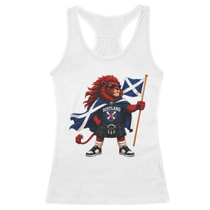 Proud Scotland Rampant Lion Racerback Tank Top Scottish Flag Red Lion Mascot with Kilt Football Fans