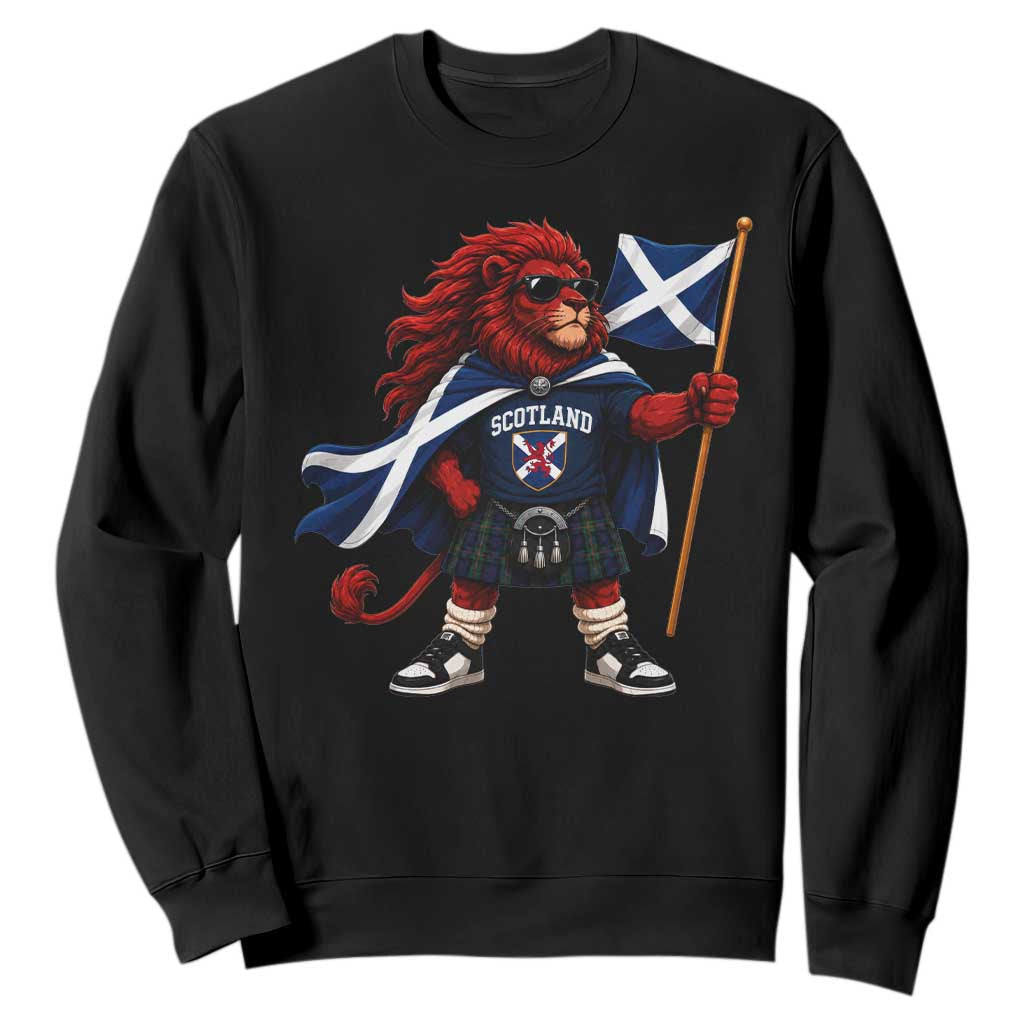 Proud Scotland Rampant Lion Sweatshirt Scottish Flag Red Lion Mascot with Kilt Football Fans