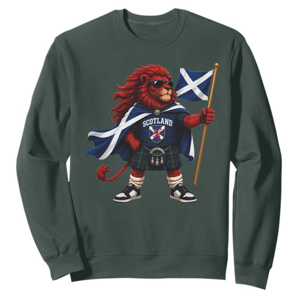 Proud Scotland Rampant Lion Sweatshirt Scottish Flag Red Lion Mascot with Kilt Football Fans