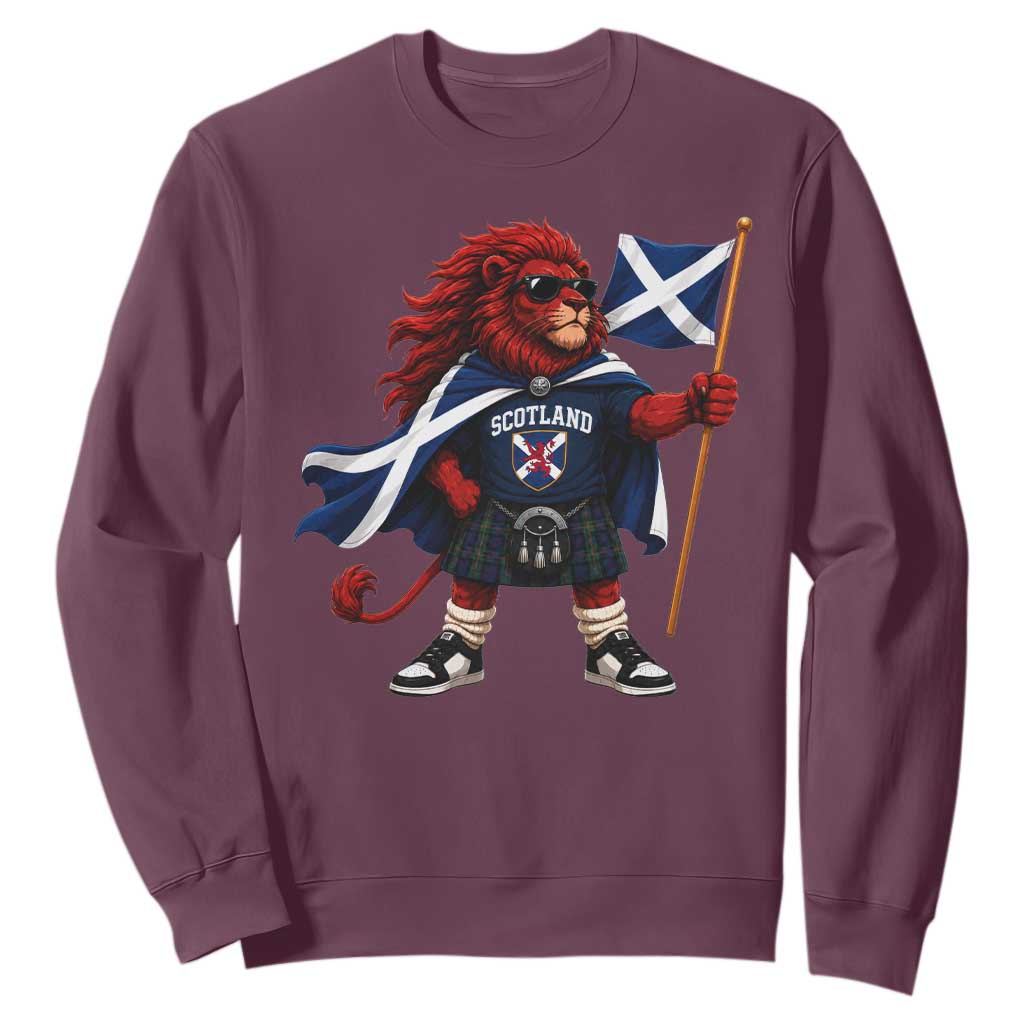 Proud Scotland Rampant Lion Sweatshirt Scottish Flag Red Lion Mascot with Kilt Football Fans