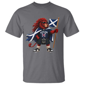 Proud Scotland Rampant Lion T Shirt Scottish Flag Red Lion Mascot with Kilt Football Fans
