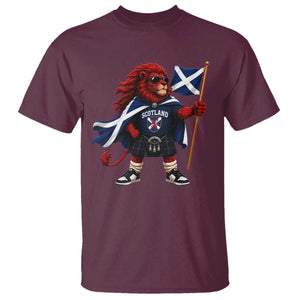 Proud Scotland Rampant Lion T Shirt Scottish Flag Red Lion Mascot with Kilt Football Fans